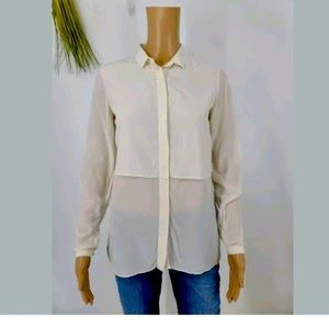 Massimo Dutti Size 2 Ivory Silk Long Sleeve Shirt